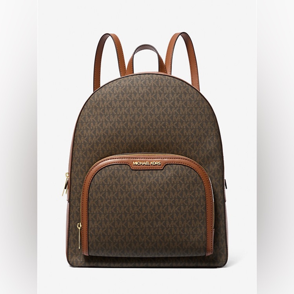 Michael Kors Jaycee Large Backpack In Brown Signature NEW - Picture 2 of 4